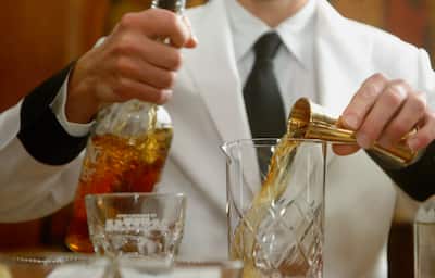 Sazerac cocktail being made at The Roosevelt, A Waldorf Astoria Hotel