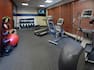 Fitness Center With TV, Weight Bench, Cardio Equipment, Weight Balls, Red Stability Ball, Mirror, and Free Weights 