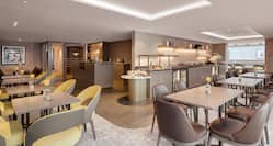 Executive Lounge with Four Tops and Seating, Buffet Area and Beverage Station