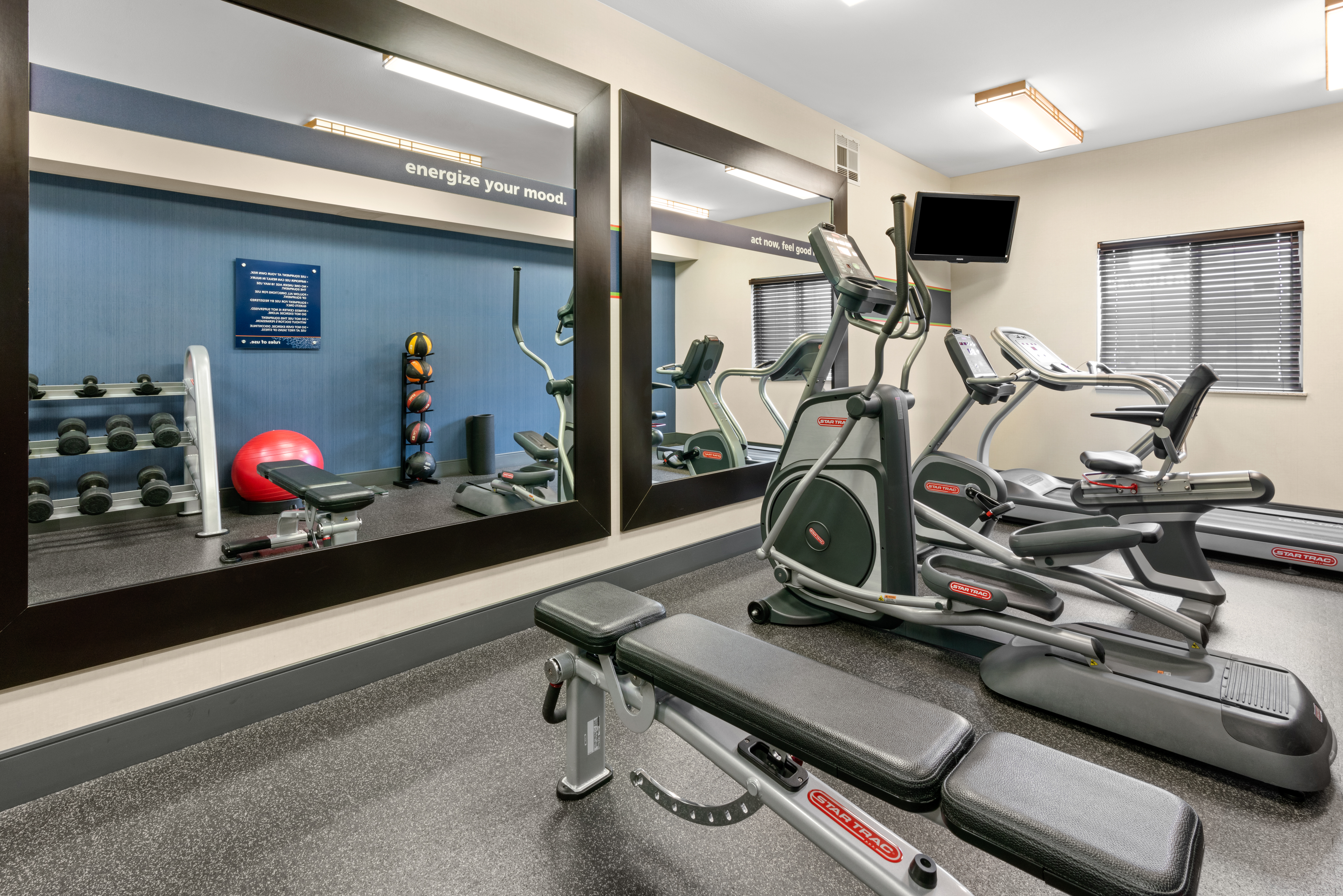 Cardio equipment and hand weights available in our fitness center
