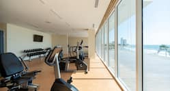 on-site fitness center with window view