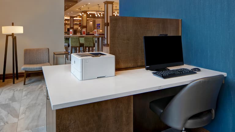 business center with computer and printer
