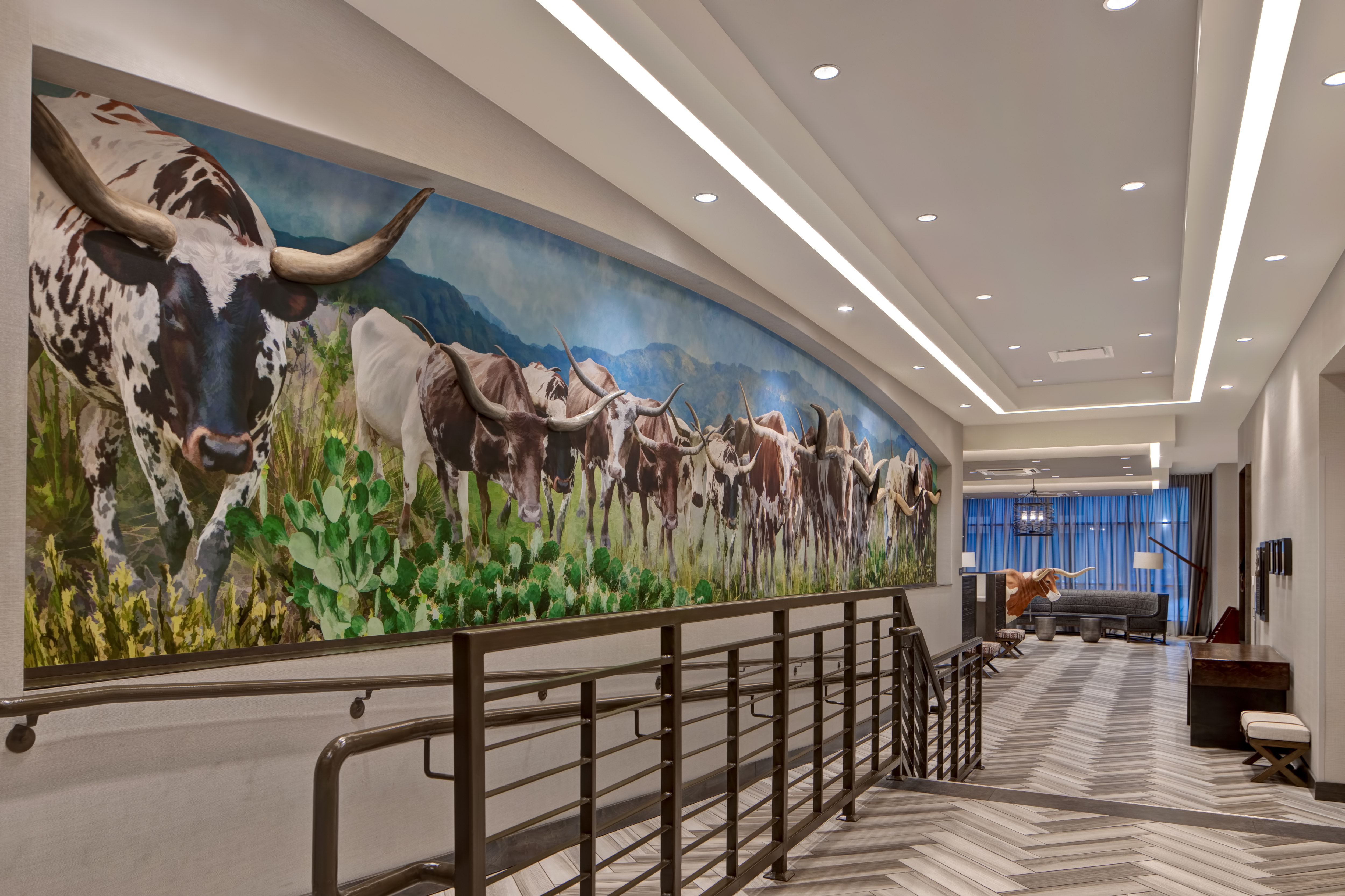 lobby walkway with mural