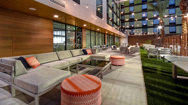 Outdoor Patio Seating at Dusk