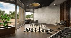 Game Room with Foosball Table and Floor Chess Game