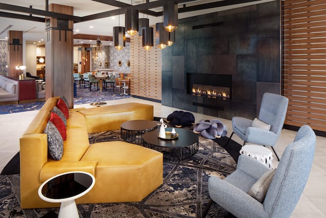 lobby seating area with fireplace