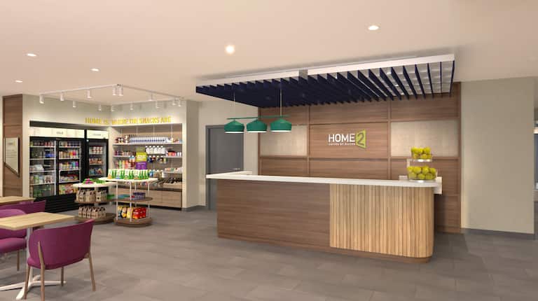 Example rendering of front desk and snack shop