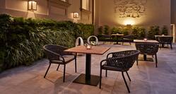 Outdoor seating with tables and chairs