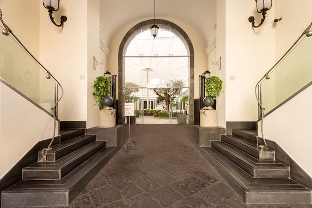 Lobby Stairs and Entrance to Hotel