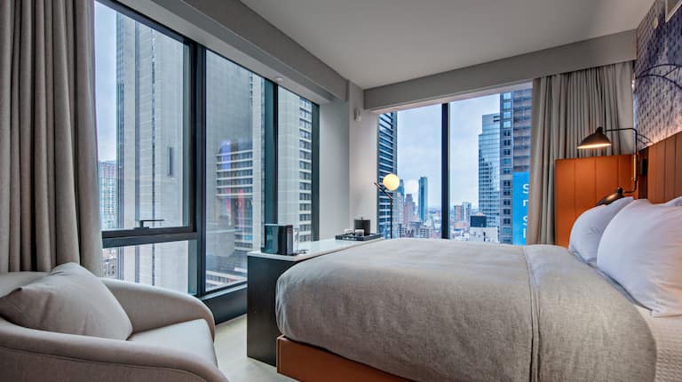 King bedroom with view of Times Square