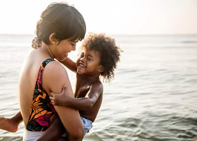 Mother and son on the beach