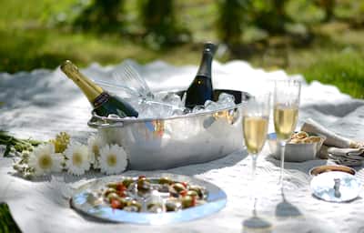 luxury summer picnic with champagne and silverware