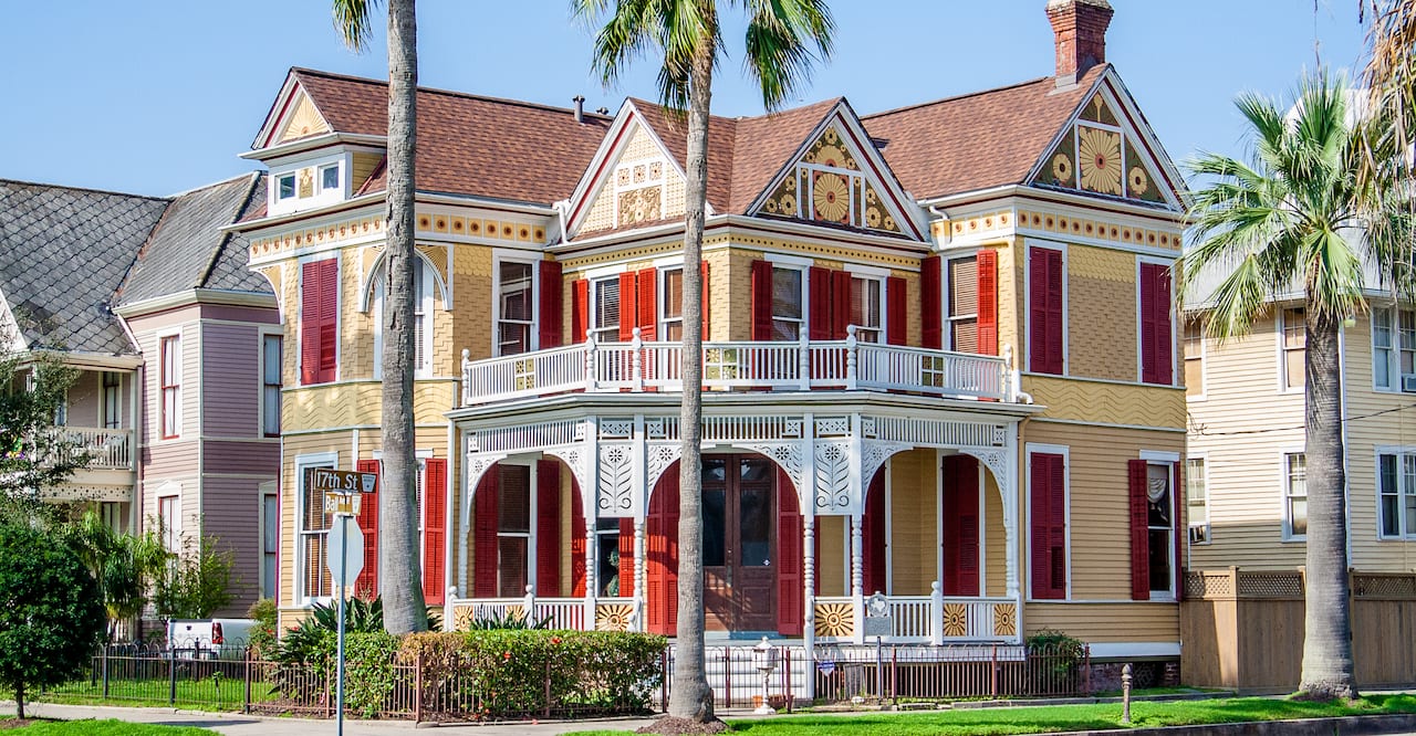 Historic Victorian home with gingerbread in Galveston Texas