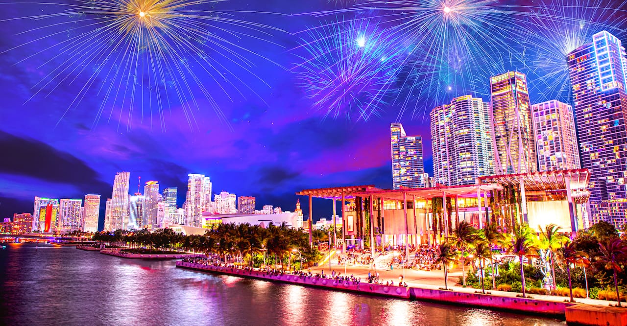 Downtown Miami fireworks show.
