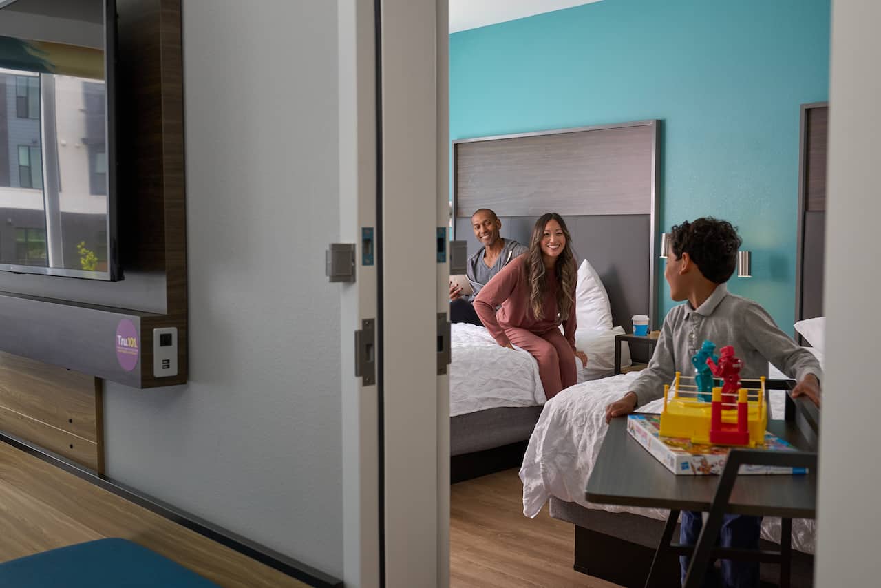 Family in a room playing games