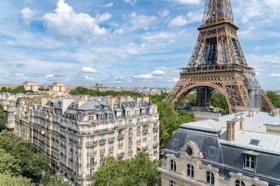 Luftaufnahme des Trocadero-Viertels Paris mit Eiffelturm