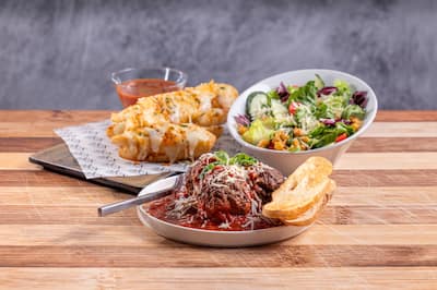 Prepared food of bread, salad and main dish