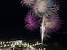 arial view of fireworks and resort