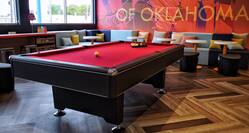 Play Zone Pool Table, Soft Seating, Tables an Oklahoma Mural with an Outside View