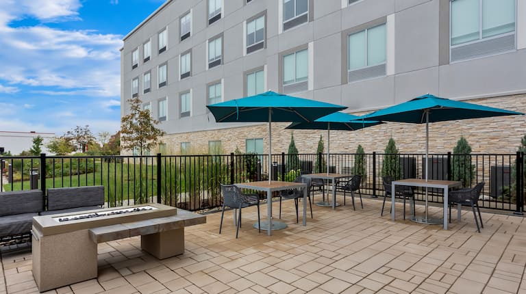 outdoor patio area with seating areas