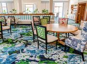 Swan Terrace Grill blue floral carpeting 