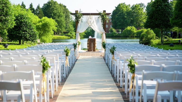 Wedding setup outdoors with chairs