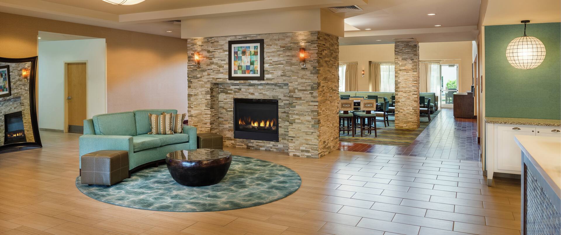 Spacious Lobby with Fireplace