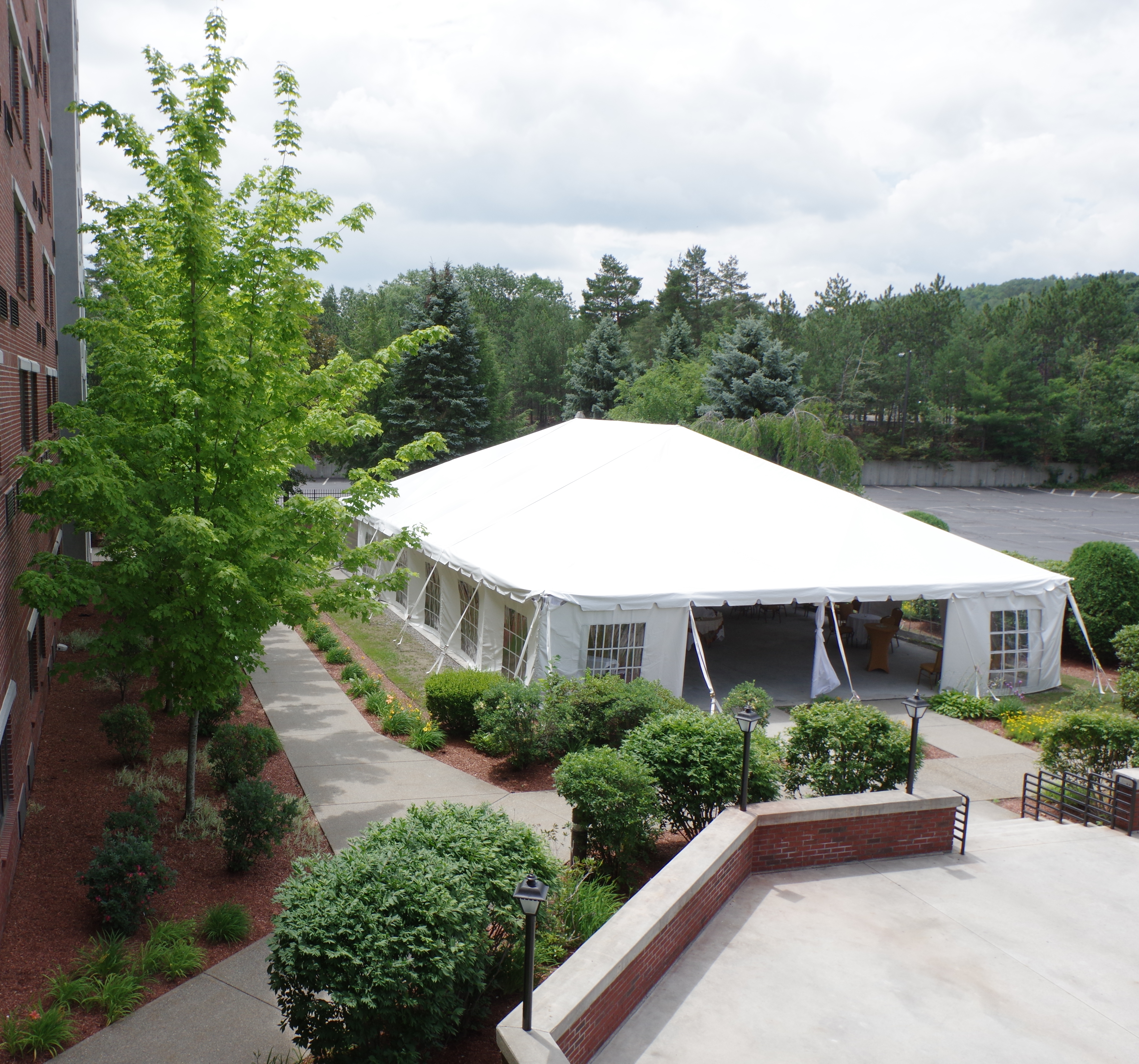 Overhead View of Large White Pavilion Tent Set Up for Outdoor Wedding
