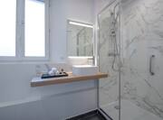 Deluxe room bathroom shower and vanity mirror