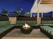 Outdoor Patio with Firepit at Dusk