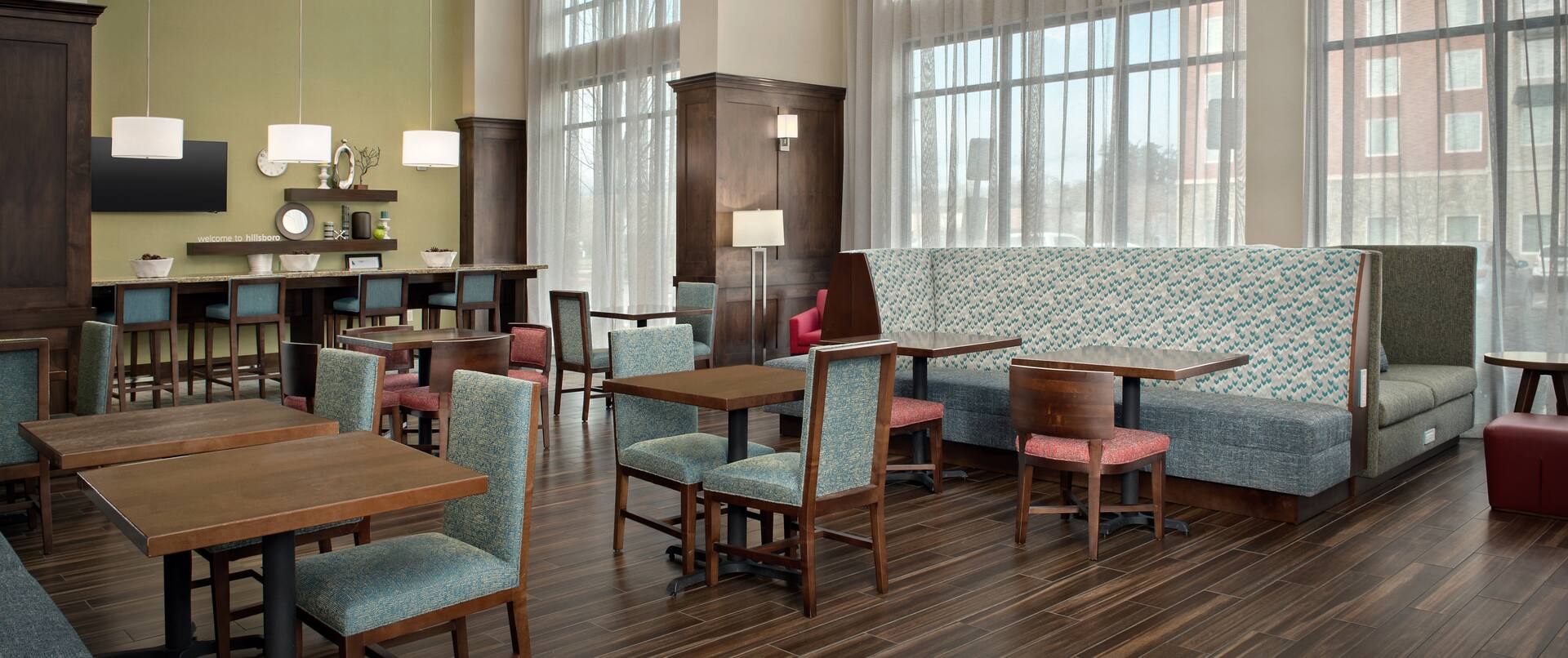 hotel lobby, breakfast dining area