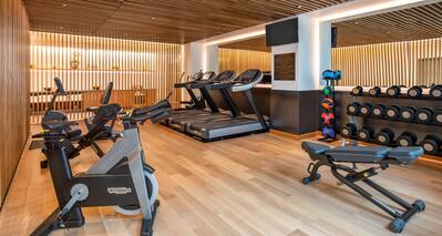 Fitness Center with Cardio Equipment and Weights Rack