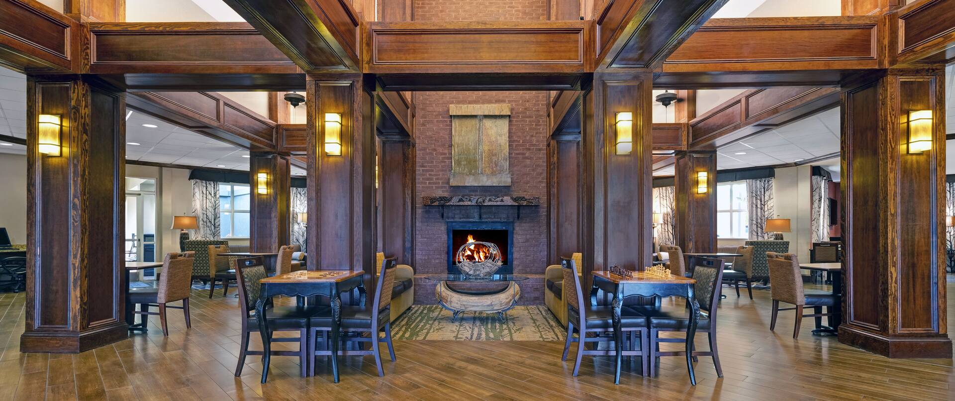 lobby seating and fireplace