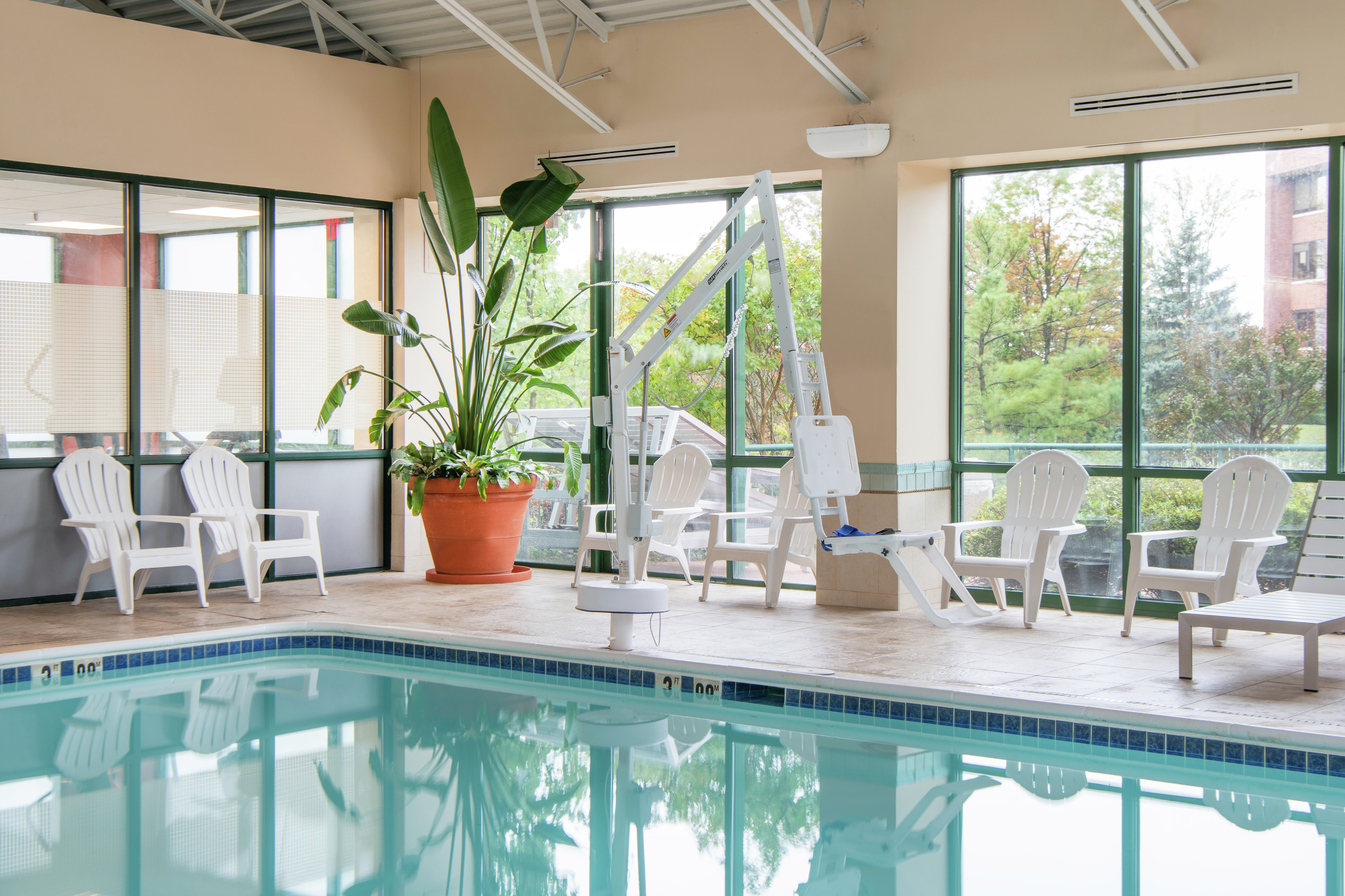 Our indoor swimming pool is open year round with a pool lift.