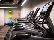 Fitness center close up of cycling and treadmill machines