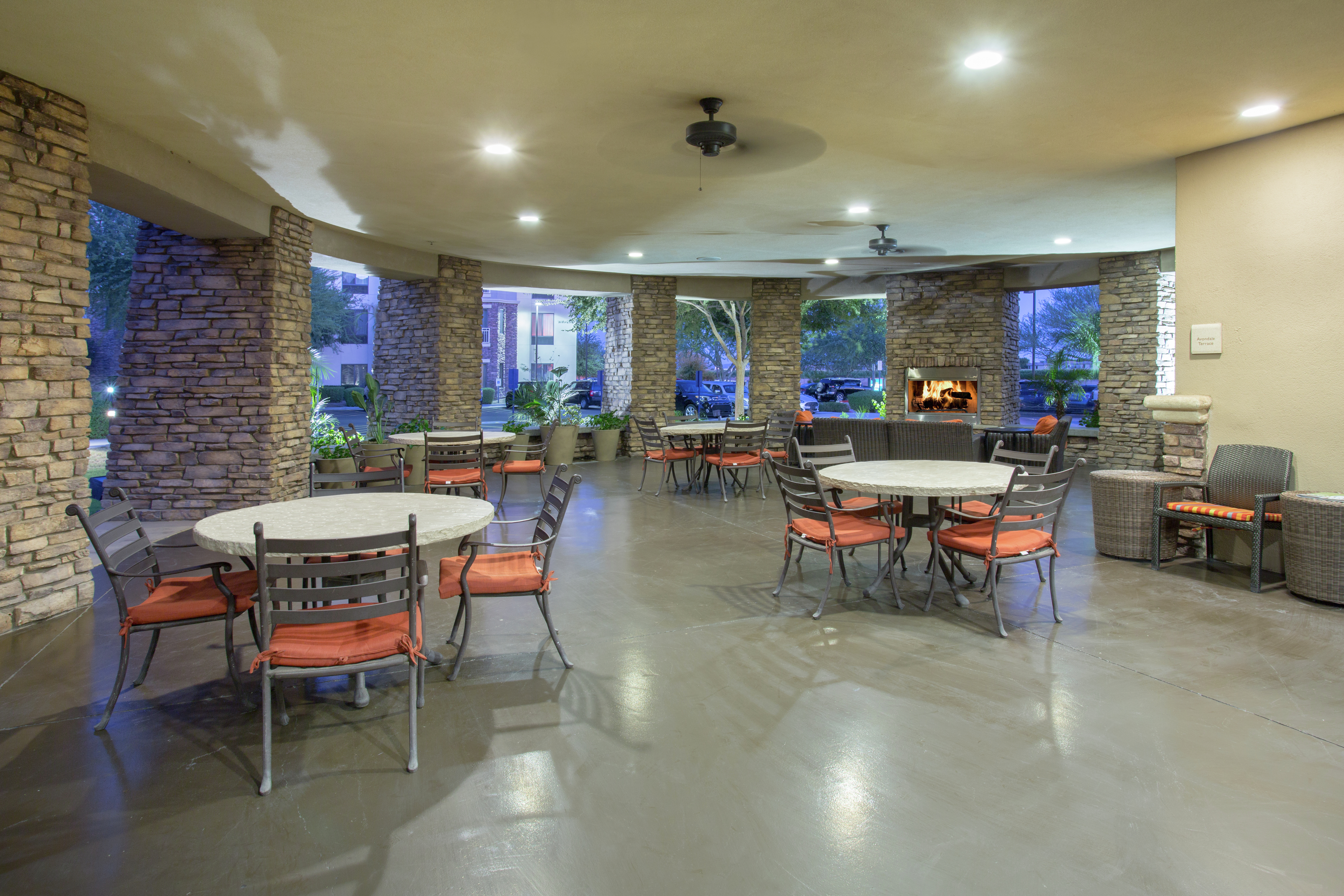Indoor Patio with Tables and Chairs