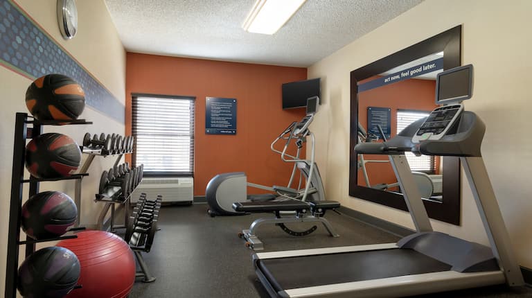 Fitness Center with Treadmill Exercise Bike Weights and Medicine Balls