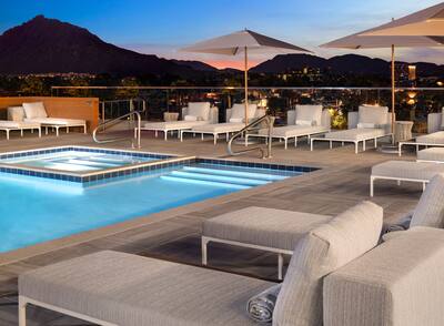 Pool and Spa on Rooftop and View of Mountains