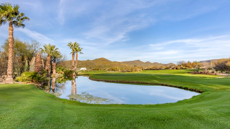 golf course with pond