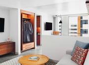 Living area with chair and closet