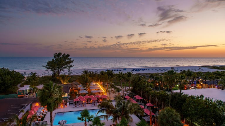 Hotel Pool and Beach at Sunset
