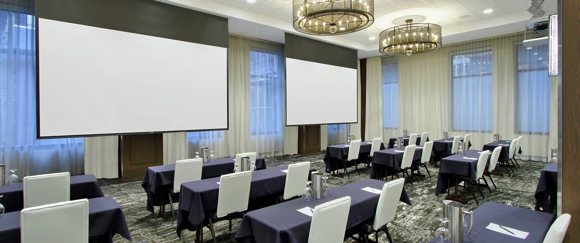 Large modren meeting room with neutral decor