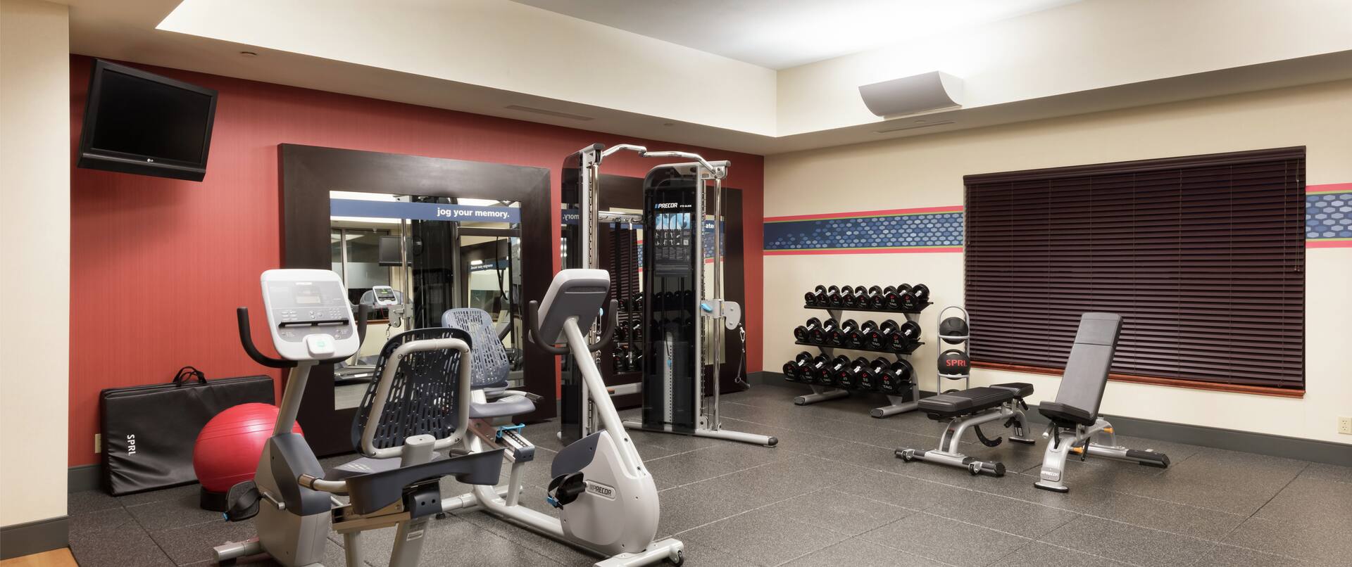 Fitness Center with Weights Treadmills and Recumbent Bikes