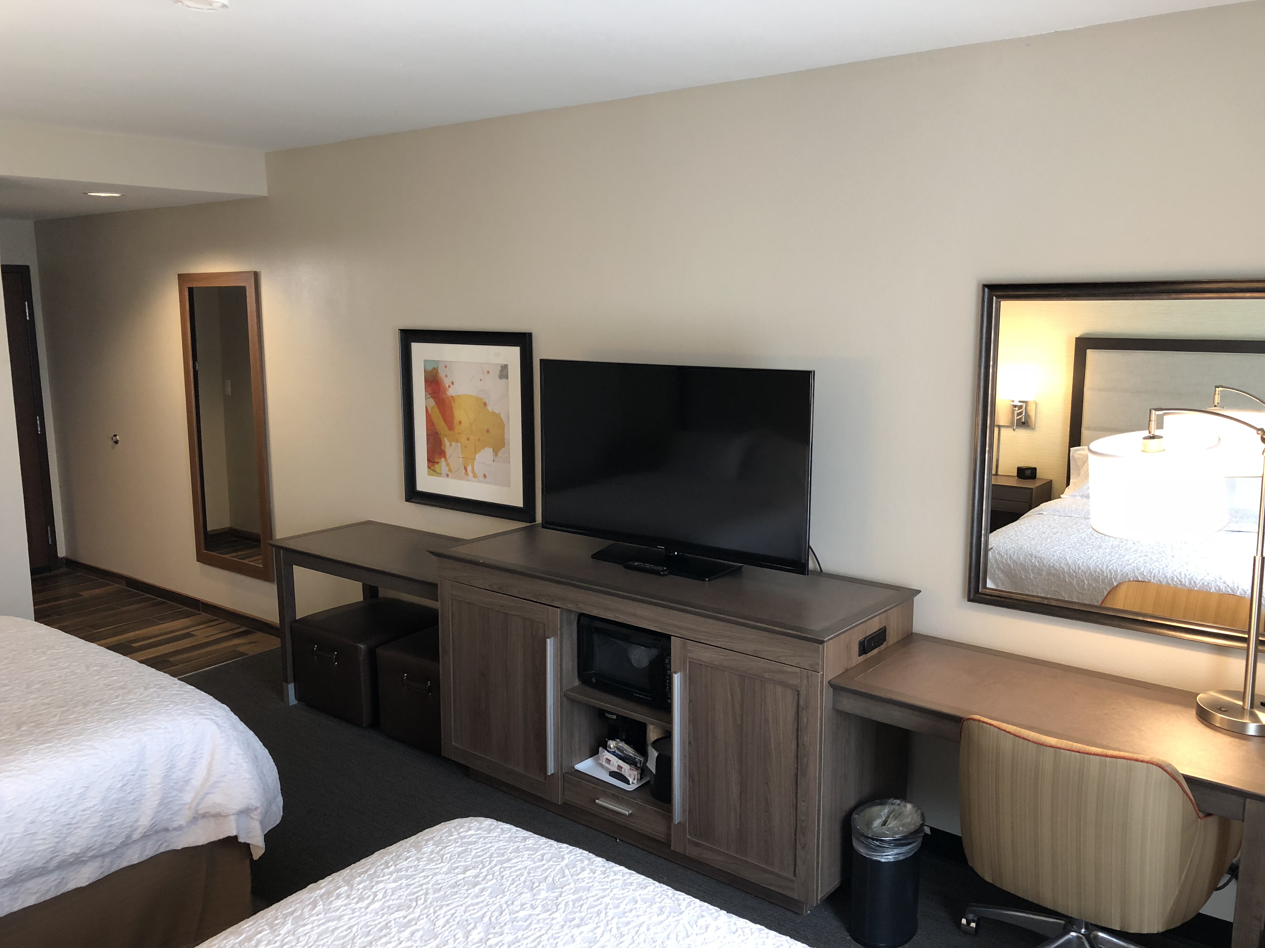 Two Queen Bed Guestroom TV and Work Desk