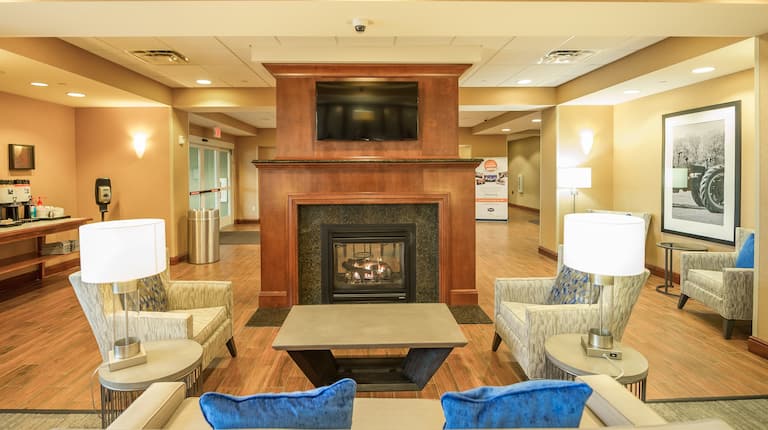 Soft Seating and Fireplace in Lobby
