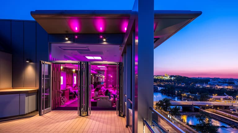 Cloud 9 Sky Bar & Lounge with Outside View of Prague