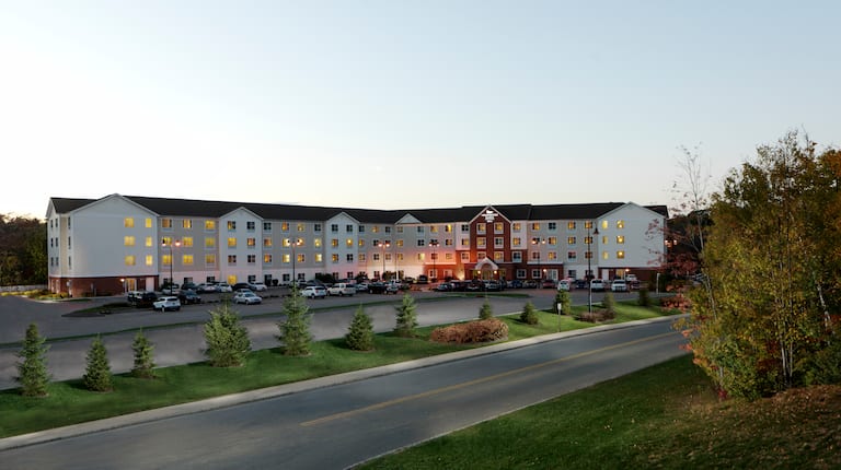 Exterior view of hotel and surrounding area at Dusk 