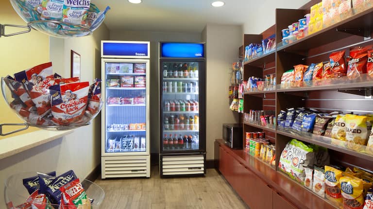 Snack Shop view of fridges and shelves