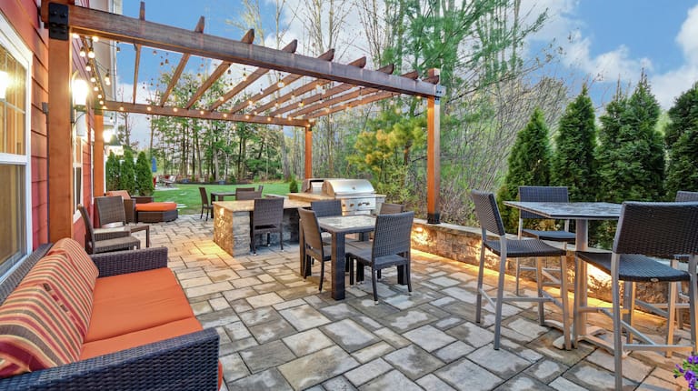 Outdoor Patio with Seating and Grills