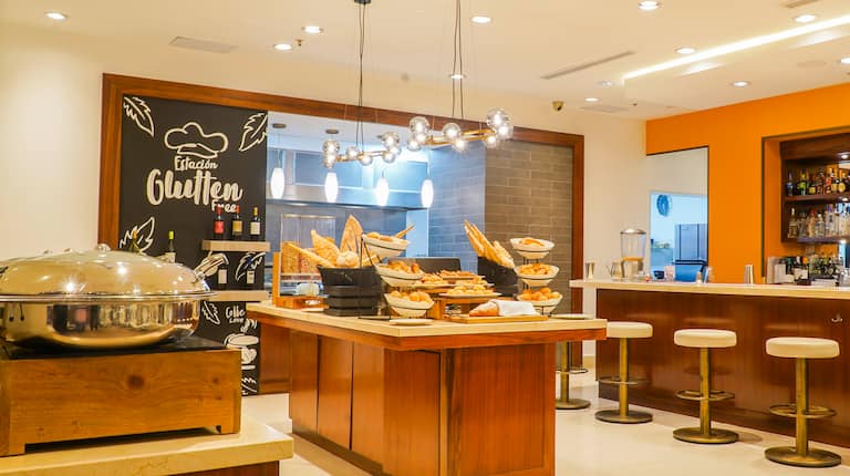 Breakfast Area with various food and drinks